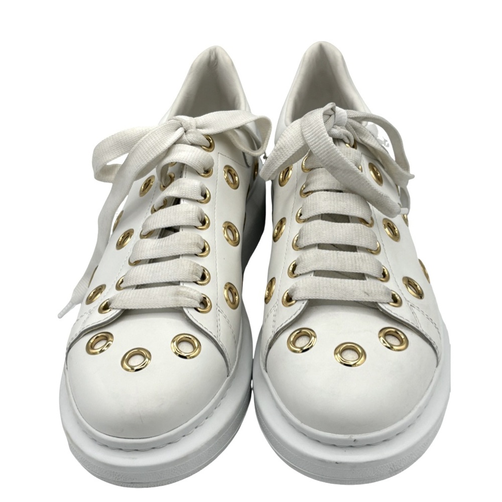 NWOB Alexander McQueen Gold Eyelets White Leather Sneakers - EU 41 (US Sz 11) - Picture 4 of 9